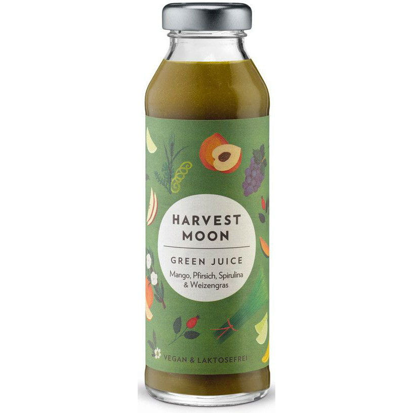Fruchtsaft mit Mango, Pfirsich, Spirulina, Weizengras BIO 300 ml - HARVEST MOON