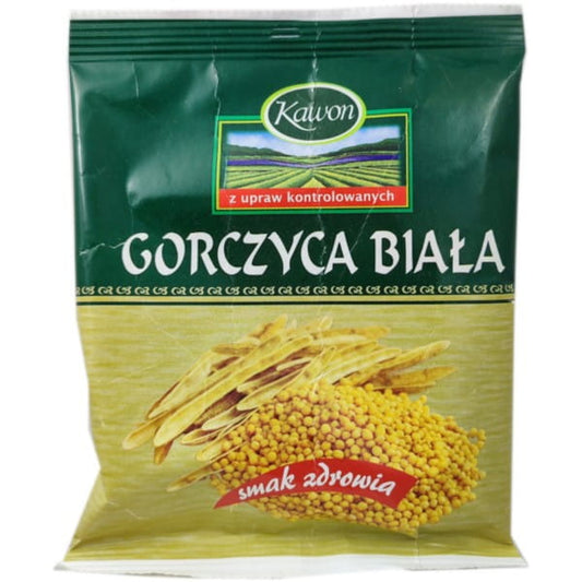 Weißer Senf von KAWON in 100g Verpackung, Nahaufnahme der Senfgläser.