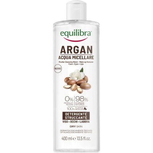 Equilibra Argan Micellar Wasser in einer 400 ml Flasche, sanfte Reinigung mit Arganöl, für Gesicht und Hautpflege