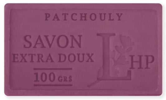 Marseiller Patchouli-Seife von MYDŁO MARSYLSKIE LHP, 100 g, mit Patchouli-Duft und natürlicher Seifenstruktur.