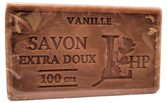 Marseiller Vanille Seife von MYDŁO MARSYLSKIE LHP, 100 g, cremige Seife mit Vanilleduft, sichtbar in der Verpackung