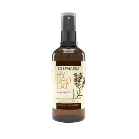 Bosphaera Lavendel-Hydrolat in 100 ml Flasche, zeigt die klare Flüssigkeit und den Lavendel-Duft, ideal für Hautpflege und Aromatherapie