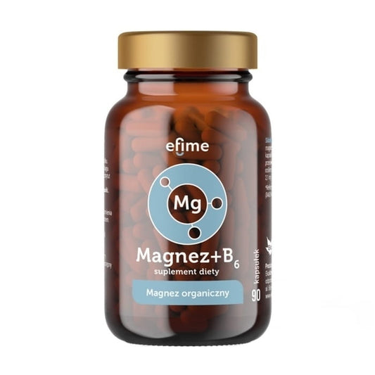 Efime Magnesium + B6 Kapseln von EKAMEDICA, Nahaufnahme der 90 Magnesium- und B6-Kapseln in einer Packung