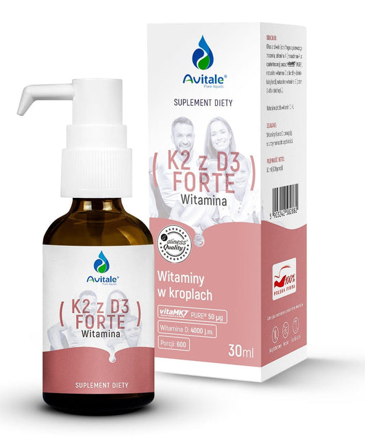 Vitamin K2 + D3 FORTE (Vita MK7) in 30 ml Olivenölflasche von MEDICALINE, mit 50 µg K2 und 4000 IU D3.