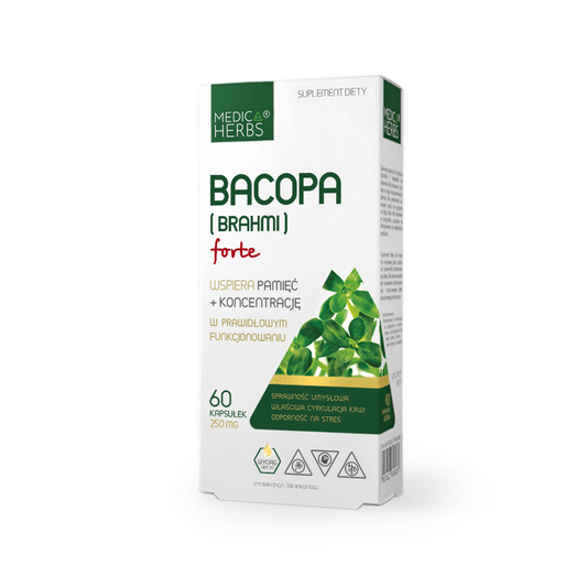 Medica Herbs Bacopa (Brahmi) Forte 250mg Kapseln, natürliche Nahrungsergänzung gegen Gedächtnis und Konzentration, 60 Stück