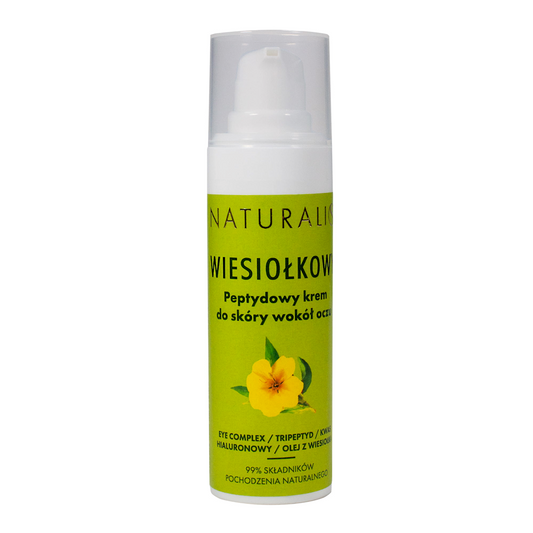 Augencreme von NATURALIS, Peptidcreme für die Augenpartie in 30ml Flasche, zeigt die weiße Tube mit grünem Deckel
