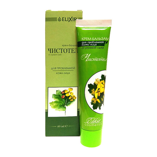 ELIXIR Blister Creme für fettige, zu Akne neigende Haut in 40 ml, sichtbare Verpackung und Creme auf einem weißen Hintergrund
