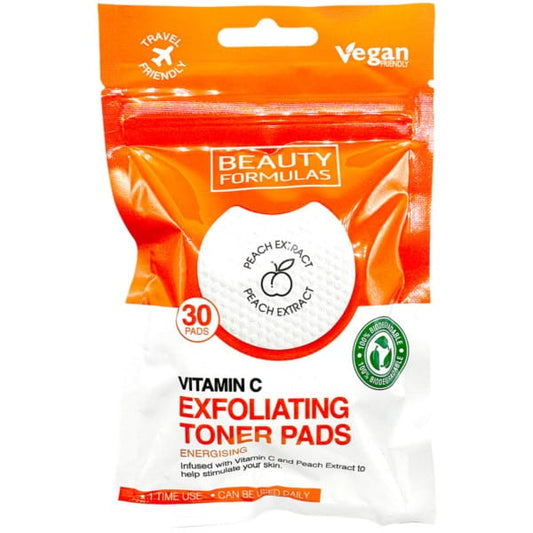 Gesättigte Peeling-Pads mit Vitamin C von BEAUTY FORMULAS, Hautpflegeprodukt in einer Packung mit 30 Pads, Nahaufnahme