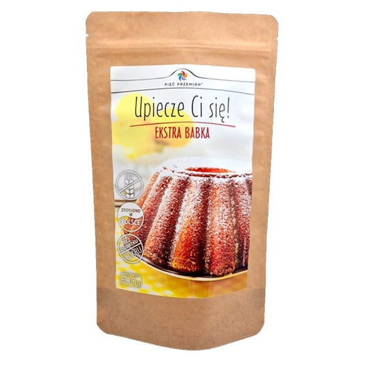 Verschiedene Zutaten der PIĘĆ PRZEMIAN Five Transformations Extra Babka-Mischung in 500 g Verpackung