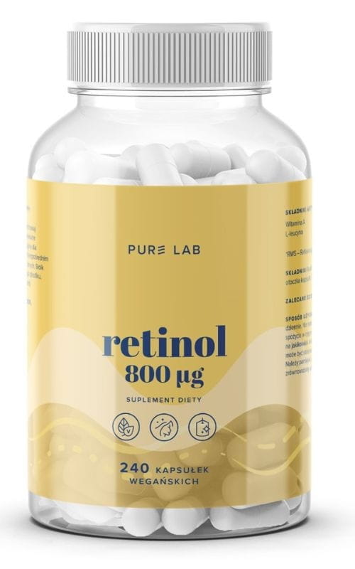 Hochwertige PURE LAB Retinol 800 mcg Vitamin A Kapseln, 240 Stück, für Hautpflege und Zellgesundheit