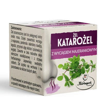 Herbapol Katarożel Gel mit Majoran-Extrakt, bequeme Anwendung bei Erkältung, in einer praktischen Tube.