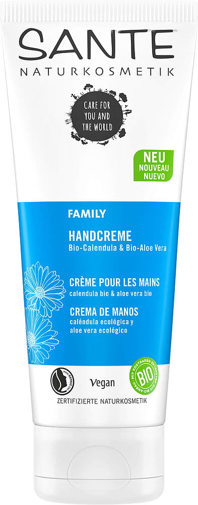 Handcreme Familienöl & Aloe Vera von SANTE, 100 ml, pflegt trockene Haut mit natürlichen Inhaltsstoffen.
