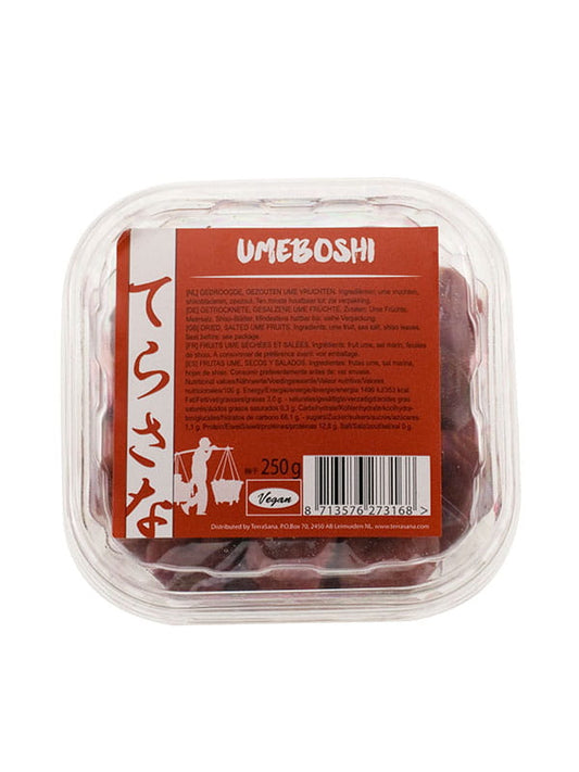 Getrocknete japanische Umeboshi-Morellen in 250 g Packung von Terrasana, saftig und salzig, für japanische Gerichte und Snacks