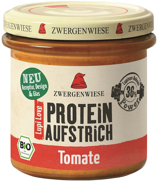Glutenfreie Proteinpaste mit Tomate von ZWERGENWIESE, Bio, 135 g, cremige Konsistenz, ideal als Brotaufstrich oder Dip.