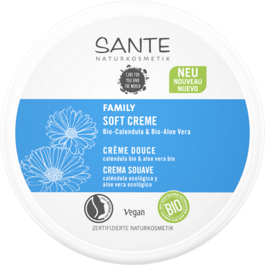 Hautpflege: SANTE Familienhafter und Aloe Vera Eco Familiencreme 150 ml in einer weißen Tube mit grünem Deckel.