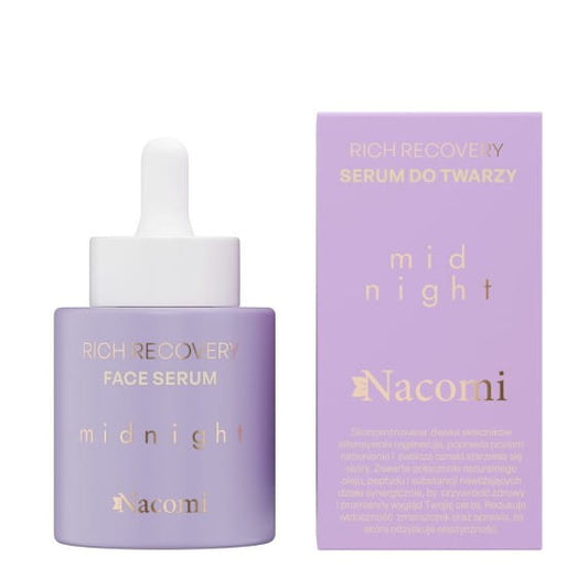 Nacomi Mitternachts-Gesichtsserum in 30 ml Flasche, elegante Verpackung, für gepflegte Haut und nächtliche Pflege.
