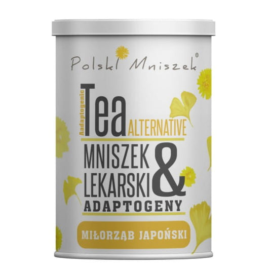 Löwenzahntee mit Ginkgo Biloba von SIEDLECKA MANUFAKTURY KAWY in einer Tasse, Nahaufnahme des Tees mit Kräutern.