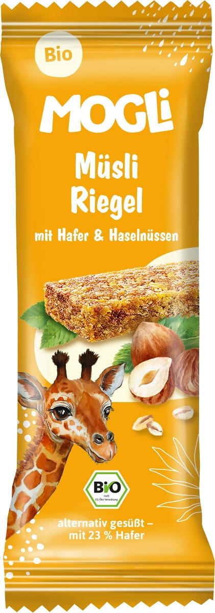 Bio Müsliriegel von MOGLI, 25 g, mit Hafer, Nüssen und Trockenfrüchten, in Papierverpackung, naturbelassen und nahrhaft