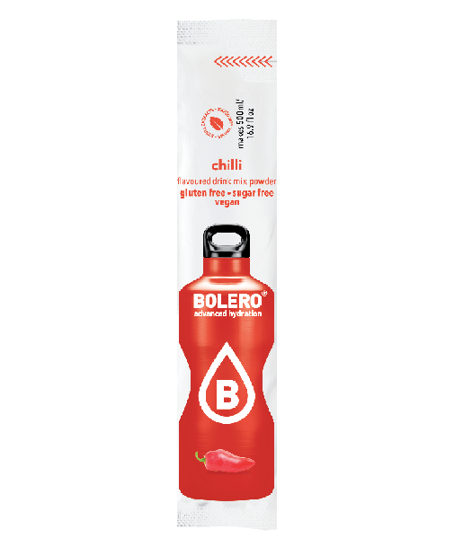 Bolero Chili Instant-Getränkesticks in 3g Packung, scharfer Chiligeschmack, leicht löslich für aromatische Getränke.