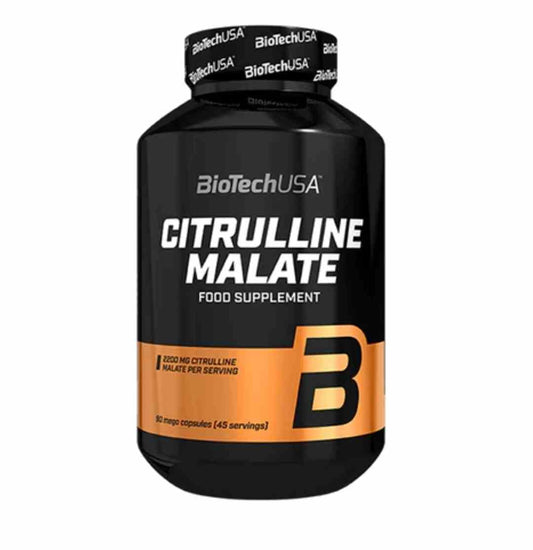 BioTech USA Citrullin Malat Kapseln, 90 Stück, Nahrungsergänzungsmittel für Sport und Fitness, in einer offenen Verpackung sichtbar