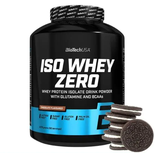 Laktosefreies BioTech USA Iso-Molke Proteinpulver in Keksgeschmack, 2270g, mit natürlichem Design und Produktverpackung.