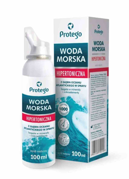 Protego Hypertonisches Meerwasser BOV Nasenspray in 100 ml Flasche, ideal für die Nasenpflege und Atmungsunterstützung.