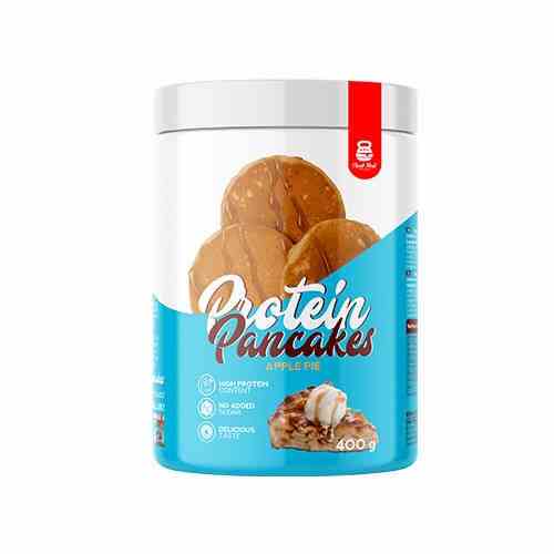 Cheat Meal Protein Pfannkuchen mit Apfelkuchen-Geschmack, 400g, frisch gebratene Pfannkuchen mit Apfelstücken auf einem Teller