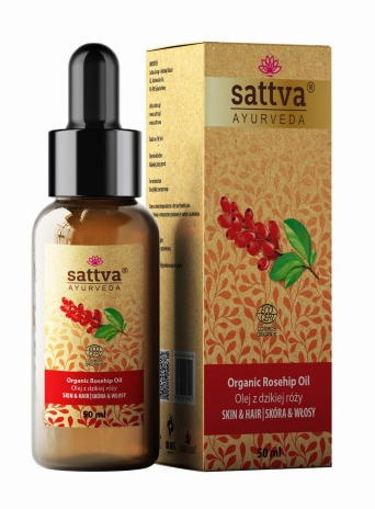 ECO Wildrose Körper- und Haaröl von SATTVA in 50 ml Flasche, mit Wildrosenextrakt für Haut und Haare, ayurvedisch und naturbelassen