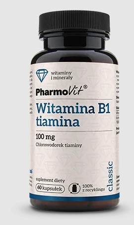 VITAMIN B1 100 mg glutenfrei, 60 Kapseln von PHARMOVIT, Nahrungsergänzungsmittel, Nahaufnahme der Kapseln in einer Packung