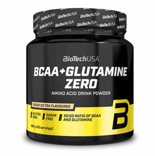 BioTech USA BCAA + Glutamin Zero Eistee-Pfirsich Geschmack in 480 g Dose, sportliches Nahrungsergänzungsmittel mit fruchtigem Aroma