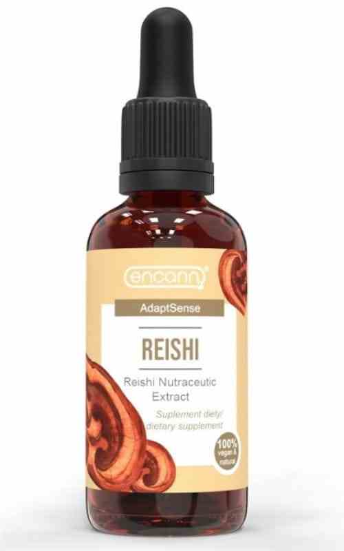Reishi-Extrakt von Encann in einer 50ml Flasche, braune Flüssigkeit, natürliches Nahrungsergänzungsmittel, gesundheitsfördernd