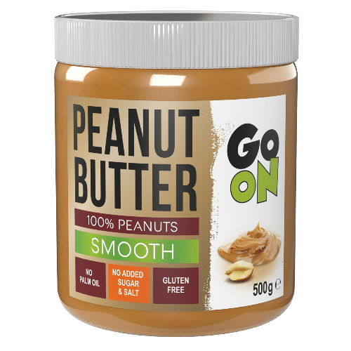 Glatter Sante Go On Erdnussbutter 500g in Glasbehälter, cremige Erdnusscreme für Brot und Snacks