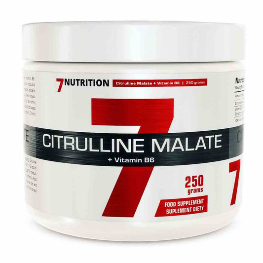 Citrullin Malat Pulver von 7Nutrition mit Vitamin B6, 250g, in einer offenen Packung, ideal für Sport und Muskelaufbau.