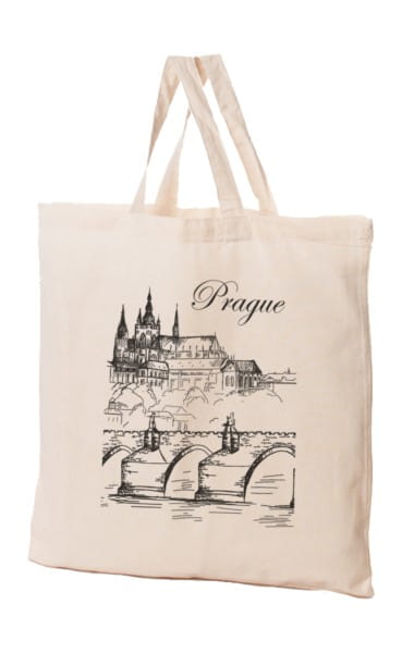 Bio-Baumwolltasche von FRASPO mit Prag-Design, umweltfreundliche Einkaufstasche aus nachhaltiger Baumwolle, sichtbares Prag-Motiv
