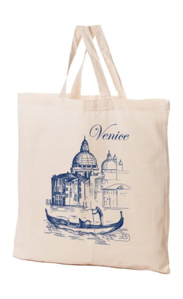 Bio-Baumwolltasche Venedig von FRASPO, handgefertigte Tragetasche mit Venedig-Motiv, umweltfreundlich und langlebig