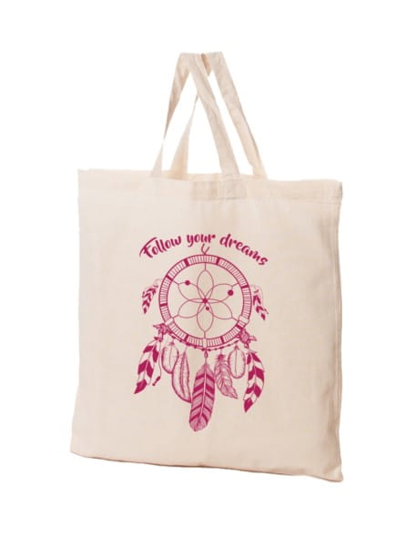 Rosa Bio-Baumwolltasche mit Traumfänger-Design von FRASPO, umweltfreundliche Einkaufstasche aus nachhaltiger Baumwolle