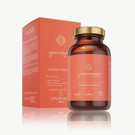 MyBestPharm MyBestColostrum Apfelgeschmack, Flasche mit Apfelgeschmack, Nahrungsergänzungsmittel, in Kunststoffflasche, Nahaufnahme