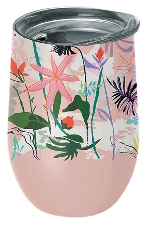 Edelstahl Becher mit Blumenmuster und Deckel, 420 ml, CHIC-MIC, ideal für Getränke im Küchen- und Haushaltsbereich