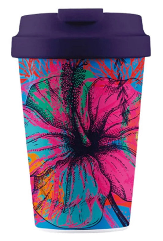 Bunter CHIC-MIC PLA-Reisebecher mit 350 ml Fassungsvermögen in Farbdesign Garden, ideal für unterwegs.