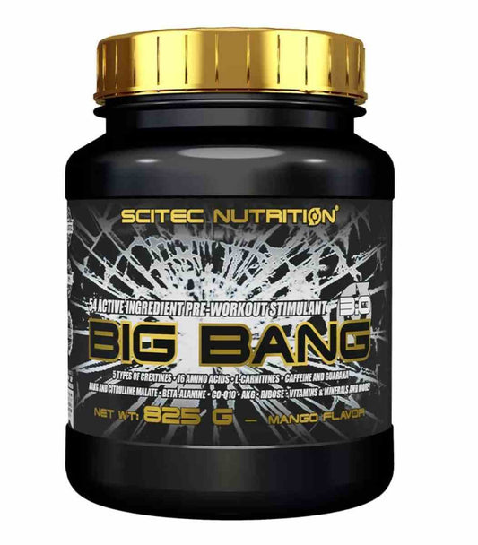 BiGO.PL BioGo Big Bang 3.0 Mango, 825g, Verpackung mit orangefarbenem Produktetikett, BCAA- und Kreatin-Kraftpulver