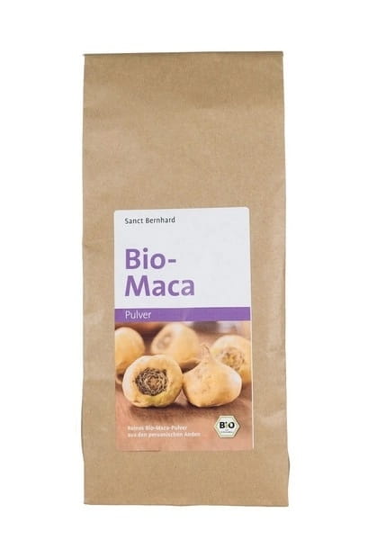 Bio Maca-Wurzelpulver von Kräuterhaus Sanct Bernhard in 500 g Packung, feines, getrocknetes Pulver der Maca-Wurzel.