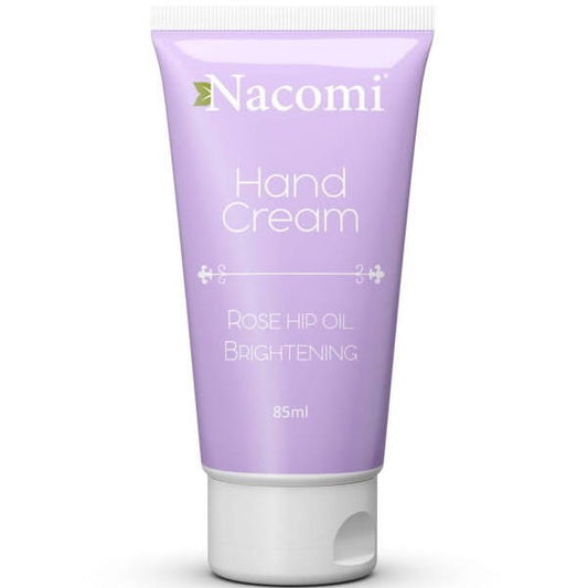 Nacomi aufhellende Handcreme in 85 ml, cremige Textur, sichtbar auf der Verpackung, ideal für gepflegte, aufhellende Hände