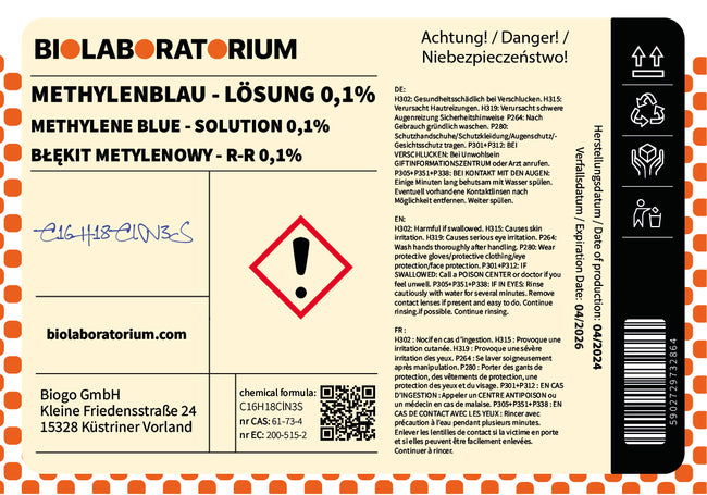 METHYLENBLAU roztok 0,1 % – čistý 5 L BIOLABORATORIUM Main Image