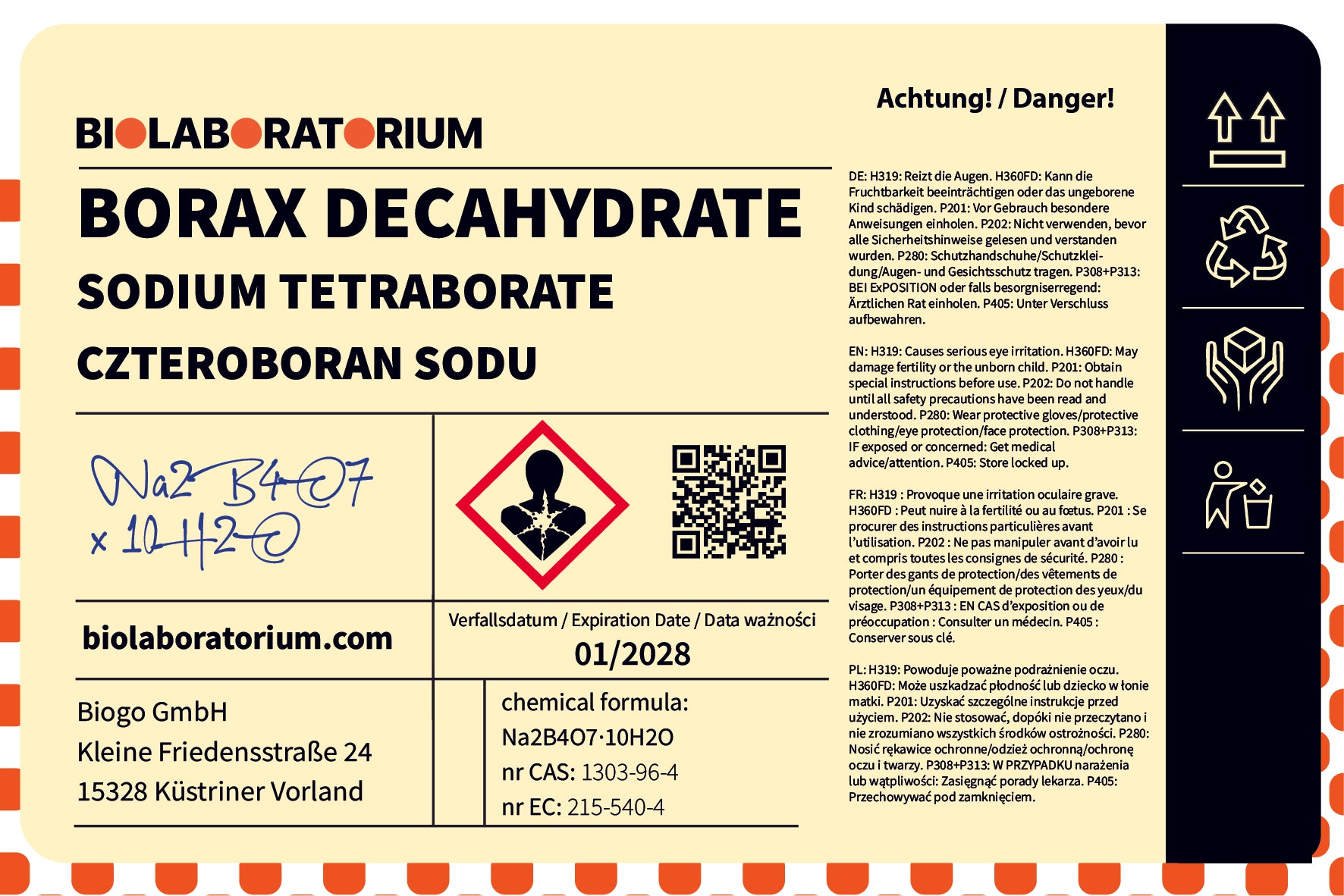 Borax Borax Natriumtetraborat Decahydrat 1000g BioLaboratorium Zweitbild