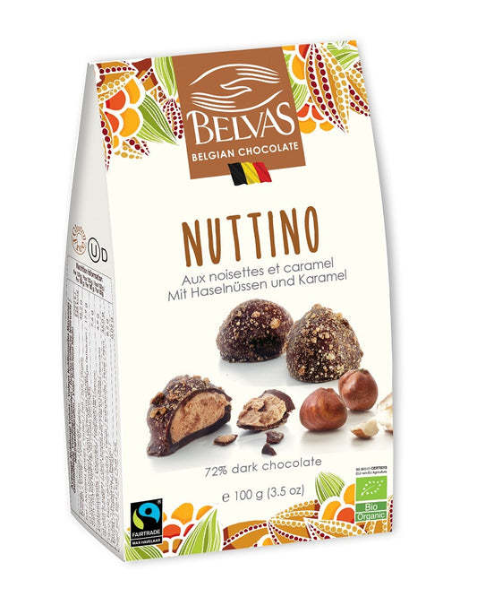 Belvas Bejgische Herzpralinen ohne Zuckerzusatz, glutenfrei und bio, 100 g, zarte Schokoladenpralinen in Herzform