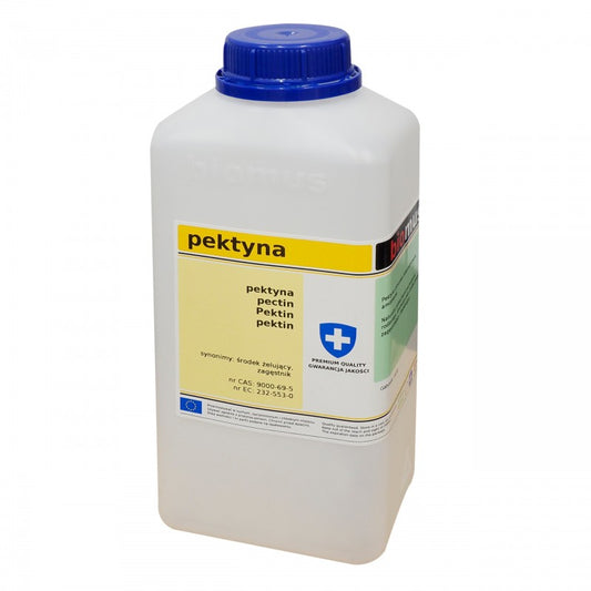 Zitruspektin von BIOMUS, 500g Bio-Pektin in einer transparenten Verpackung, gelb-weißer Pektinstoff sichtbar