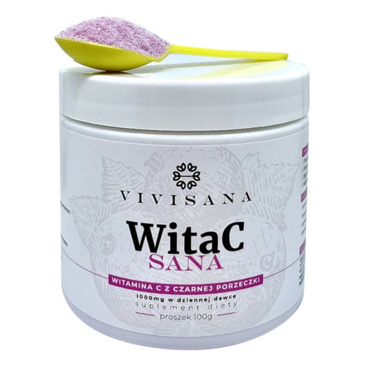 Schwarze Johannisbeere Be Healthy VitaC Sana von Vivisana, nährstoffreiche Beeren in einer Flasche.