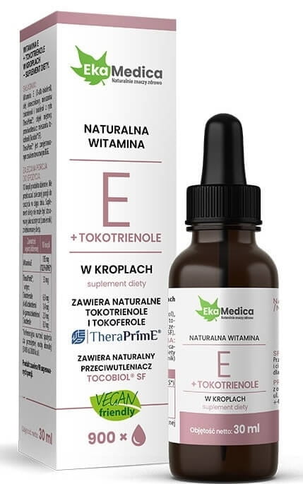 Vitamin E und Tocotrienole in Tropfen, 30 ml Flasche von EKAMEDICA, sichtbare Tropfenflasche mit orangem Etikett