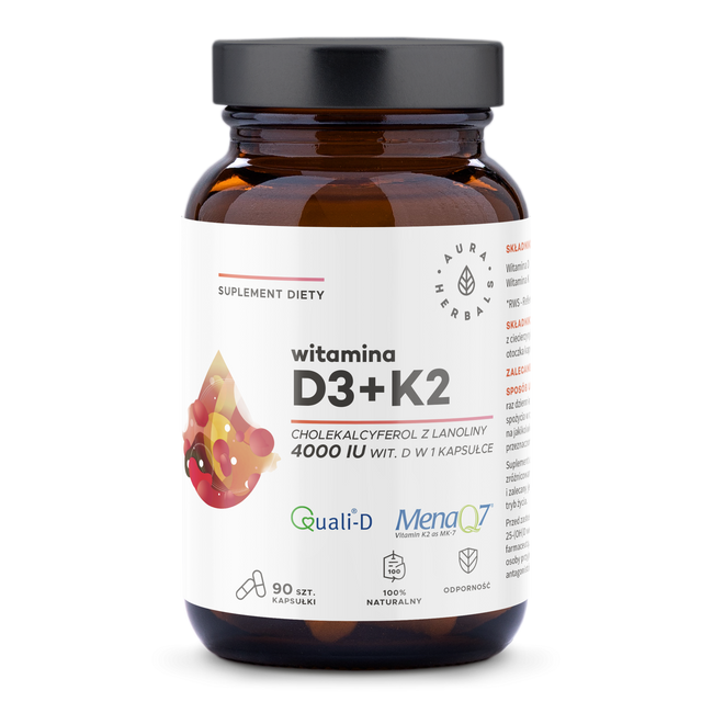 Vitamin D3 4000 IU + K2 90 kapslí AURA HERBALS Main Image