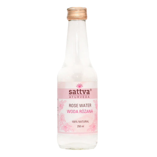 Rosenwasser von SATTVA, 250 ml Flasche mit frischem Rosenwasser für Hautpflege und Aromanutzung.